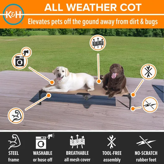 K&H Pet Products Original Lit surélevé pour Animal Domestique Toutes Saisons en Maille Brun Clair XL 81,3 x 127 x 22,9 cm Maille bronzée toutes saisons L 127 x l 81 x H 23 cm