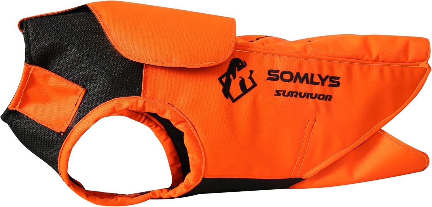 Gilet de Protection pour Chien Survivor, 100% Polyester, Orange, avec Renforts Kevlar®, Tissu Cordura®, Imperméable, Protection Contre Les Défenses de Sanglier - DOGSURV (L)