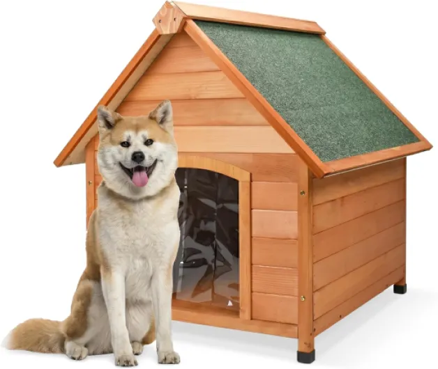 AQPET Niche pour Chien en Bois XL/XXL d'extérieur avec Toit incliné imperméable et Tente Thermique, Niche isolée pour intérieur et extérieur, résistante aux intempéries, 91 x 126 x 104 cm marron Grand