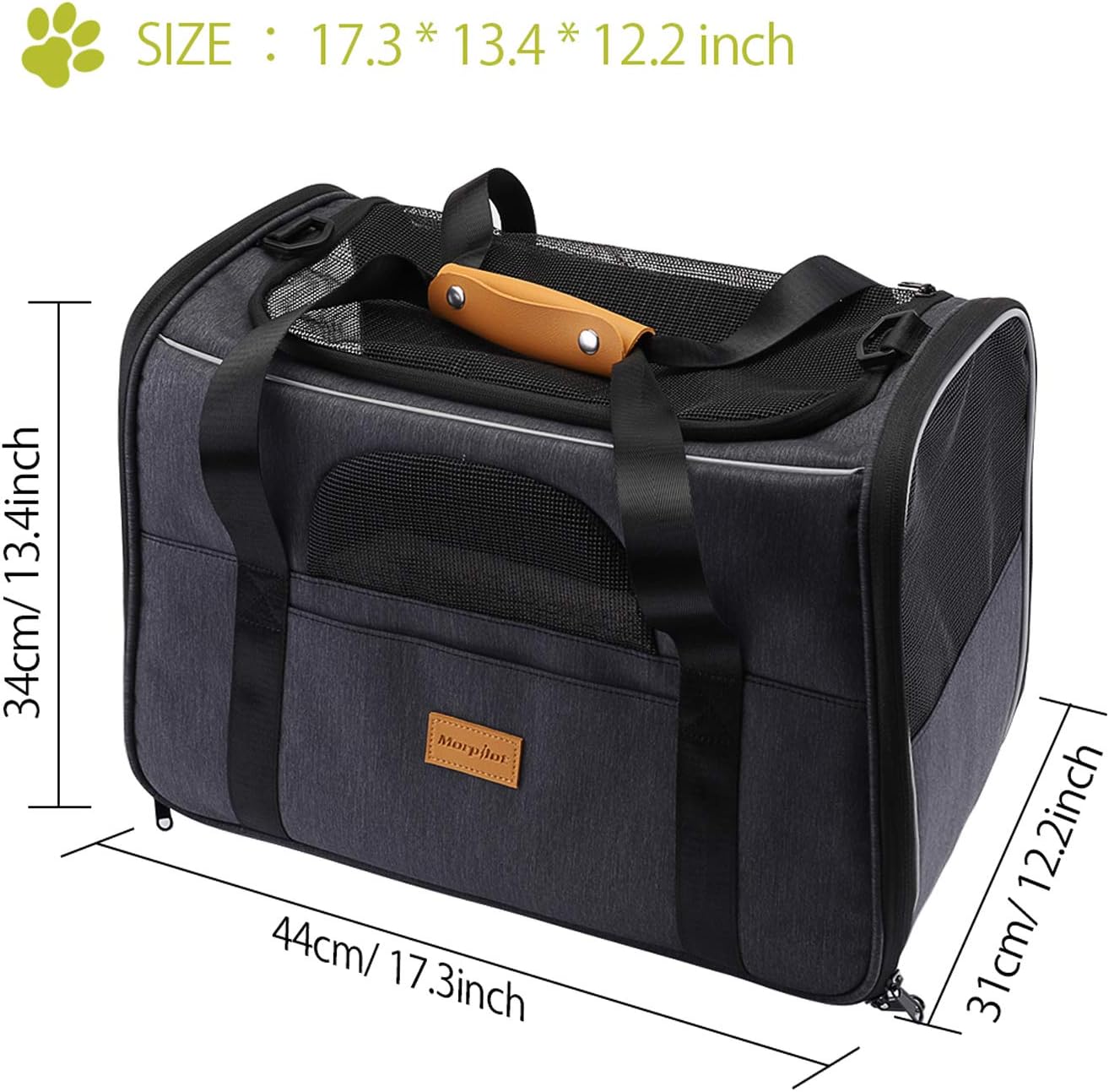 Sac Transport Chat Chien, Caisse de Transport Chat Respirant et Pliable Cage Transport Chat avec Matelas en Peluche Amovible + Bol (Accepté au Maximum 15lbs/7kg，44 * 31 * 34cm) Noir et gris L 44 x l 31 x H 34 cm