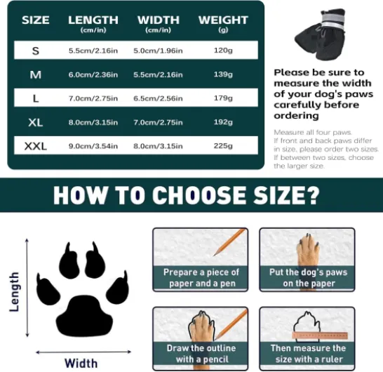 Dricar Bottes Chien, Ensemble de 4 Chaussures pour Chiens Antidérapant, Bottes de Protection pour Chien Imperméable pour Chiens de Taille Moyenne et Grande (XXL, Noir) XXL Noir