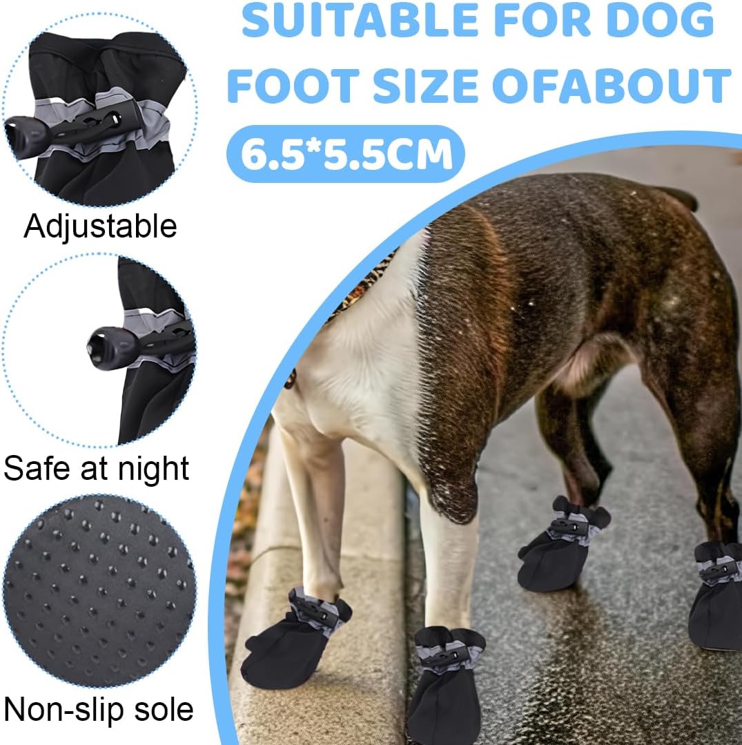 COYUN 4 pcs Bottes Chien, Antidérapante Bottes Chien, Chaussures Chien avec Bandes réfléchissantes, Chaussures pour Chien Ajustables, Chaussures de Protection des Pattes pour Petit Chien Moyenne, noir