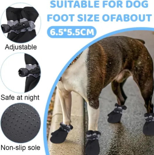 COYUN 4 pcs Bottes Chien, Antidérapante Bottes Chien, Chaussures Chien avec Bandes réfléchissantes, Chaussures pour Chien Ajustables, Chaussures de Protection des Pattes pour Petit Chien Moyenne, noir