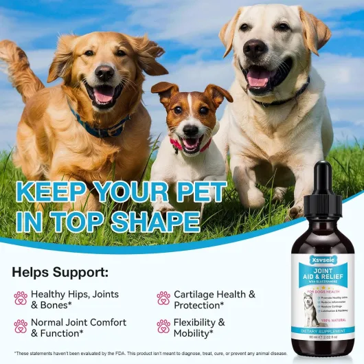 Complément articulaire pour chiens 60 ml – Gouttes liquides pour chiens âgés avec glucosamine - Soulagement naturel de la douleur et soutien des hanches et des articulations - Réduit l'inflammation et