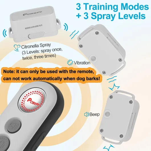 Collier de Dressage pour Chien Citronnelle avec Télécommande,3 Modes- Pulvérisation/Vibrations/Bip,3 Niveaux de Pulvérisation,Rechargeable Collier Anti Aboiements sans Choc Electrique Portée 305m Collier P-520【Ne fonctionne pas automatiquement】