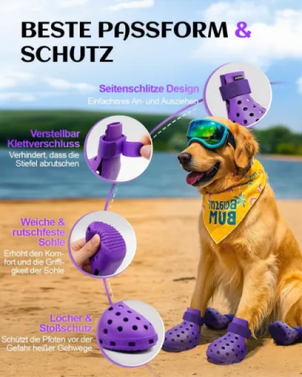Chaussures pour chien pour trottoir chaud – Bottes pour chiens de petite, moyenne et grande taille, protections de pattes pour chien, faciles à mettre et à enlever, antidérapantes, imperméables XL violet