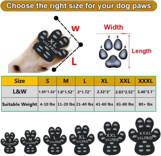 VALFRID Protecteur de Patte de Chien Robuste Anti-dérapant 24 pièces,Auto-adhésif résistant Chien Chaussures Bottillons Chaussettes pour Remplacer M 24 pièces M-3.8*4.4cm,(5-9kg)