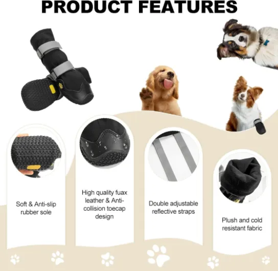 Antidérapant Chaussure Chien avec Sangles réfléchissantes, Bottines Chien imperméables, Semelles en Cuir résistant à l'usure, protège-Pattes pour Petits, Moyens et Grands Chiens 4 pièces(XL, Noir) XL Noir