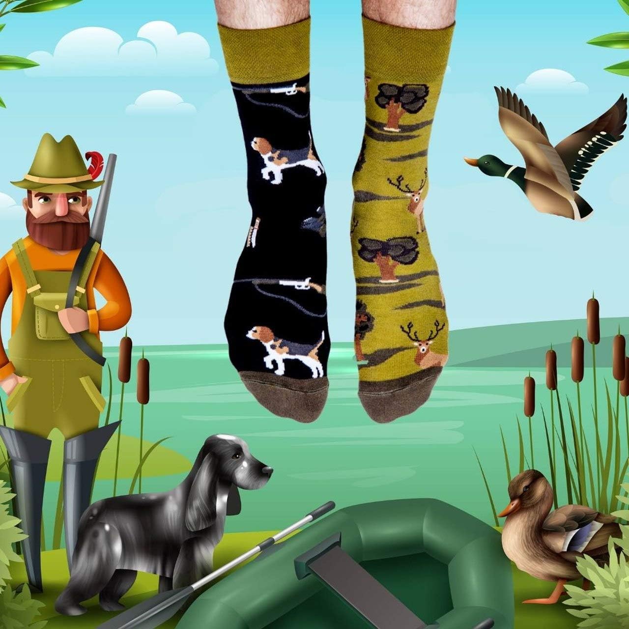 Colours Fantaisie Chaussettes Rigolotes Homme et Femme motif drôle et multicolore 43-46 Chasse