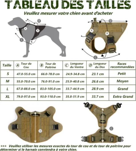Harnais Tactiques pour Chien L Marron, Gilet à Anneaux pour Chiens de Travail Militaires, Harnais Militaires Chien d’Entraînement sans Tension, avec Pinces à Sangle pour Randonnées et Chasse L (Lot de 1) Marron