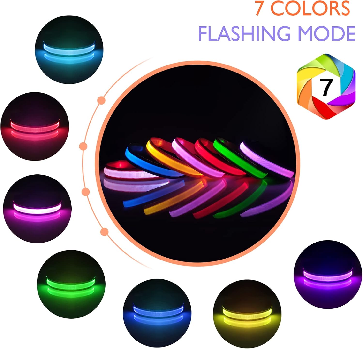 Collier Lumineux Chien, Collier Chien LED Rechargeable et Etanche Clignotant, Collier Chien Fluorescent avec 7 Couleurs, Sécurité avec Réglable pour Petits Moyens Gros Chiens, Noir-M Noir (9 modes) M (38-50cm)