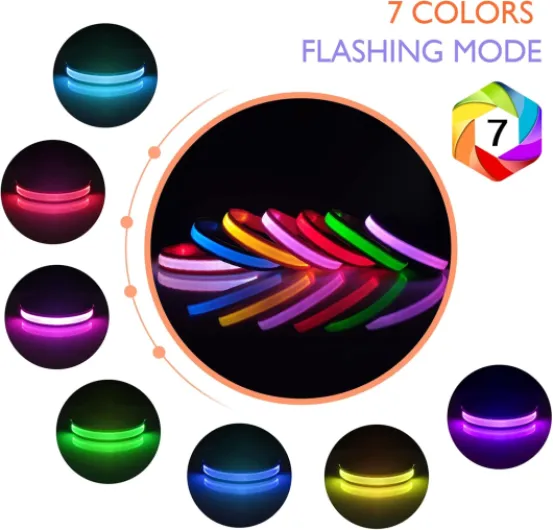 Collier Lumineux Chien, Collier Chien LED Rechargeable et Etanche Clignotant, Collier Chien Fluorescent avec 7 Couleurs, Sécurité avec Réglable pour Petits Moyens Gros Chiens, Noir-M Noir (9 modes) M (38-50cm)