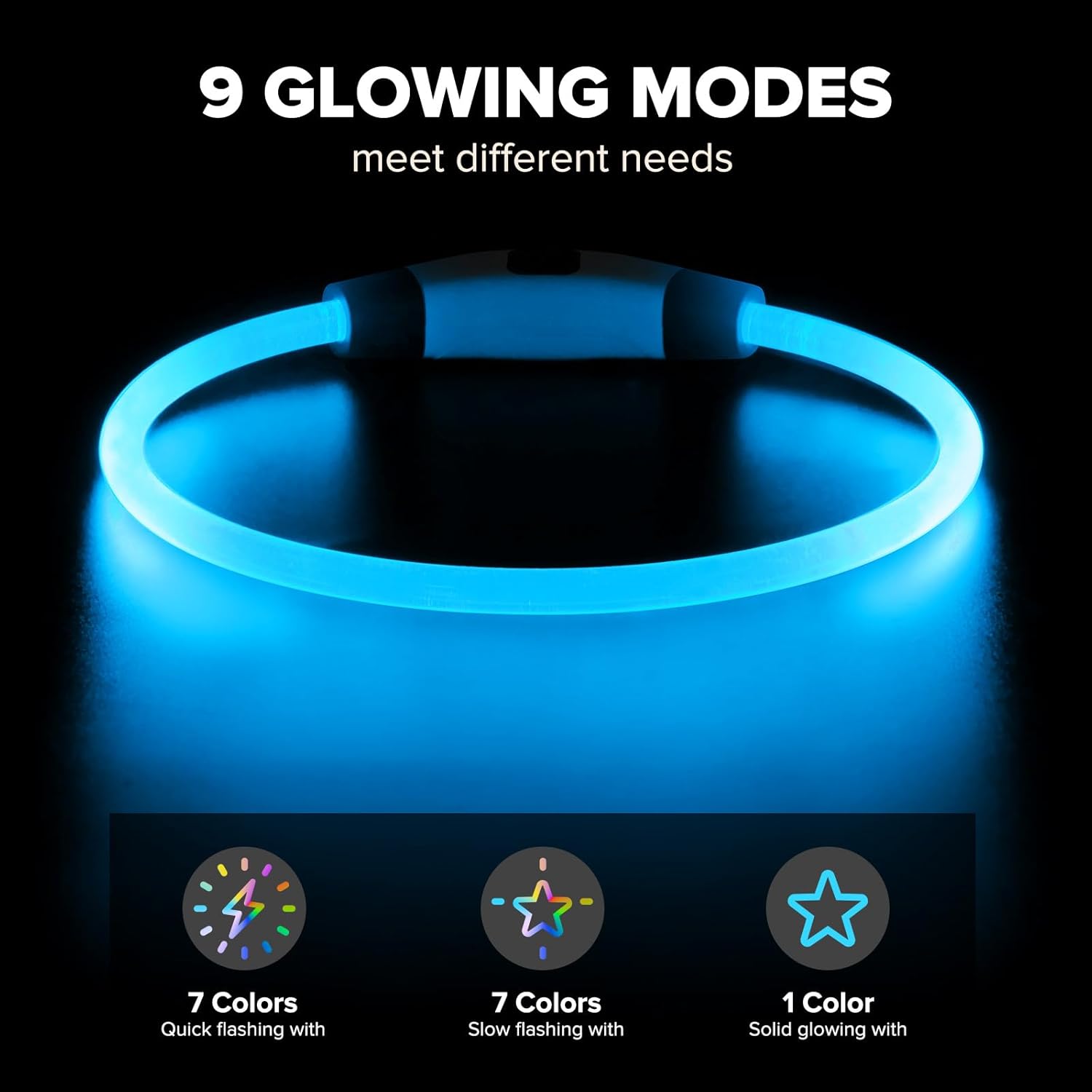 Collier Lumineux Rechargeable USB pour Chien - 9 Modes LED avec 7 Couleurs, Fluorescent Clignotant pour Petit/Moyen/Grand - Coupe 70cm Clair 70cm