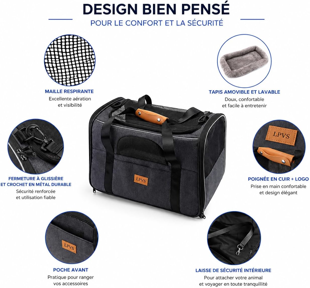 Sac Transport Chat Chien - Caisse Transport Respirant Pliable avec Matelas Moelleux + Bol - Cage Transport Animal 7kg Maximum - Ventilation Parfaite - Approuvé Compagnies Aériennes