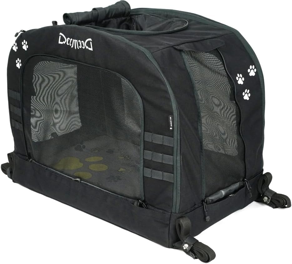 Sac de Transport Chien Moto XL - Panier pour Grands Chiens jusqu'à 36kg - Fixation Universelle Sissy Bar et Porte-Bagages - Ultra-Robuste en Cordura, Ventilation Pro et Fond Rigide Aluminium