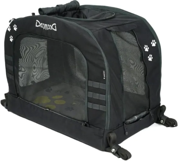 Sac de Transport Chien Moto XL - Panier pour Grands Chiens jusqu'à 36kg - Fixation Universelle Sissy Bar et Porte-Bagages - Ultra-Robuste en Cordura, Ventilation Pro et Fond Rigide Aluminium