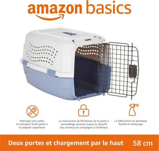 Niche animaux de compagnie à deux portes à chargement par le haut, pour Chien, Chat, Bleu, L 58 x l 38 x H 33 cm