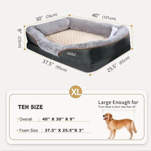 JOYELF lit pour Chien orthopédique Extra Grand lit pour Animaux de Compagnie en Mousse à mémoire avec Housse Lavable Amovible et Jouet grinçant comme Cadeau L 101 x l 76 x H 23 cm