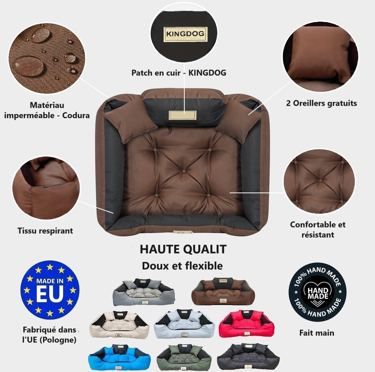KING DOG Lit pour Très Grands Chiens XXL 130 x 105 cm Coussin Imperméable Lavable Canapé Confortable Moelleux Douillet Antidérapant Couchage pour Chien Intérieur Résistant Fabriqué en UE Brun XXL 130 x 105 cm Brun