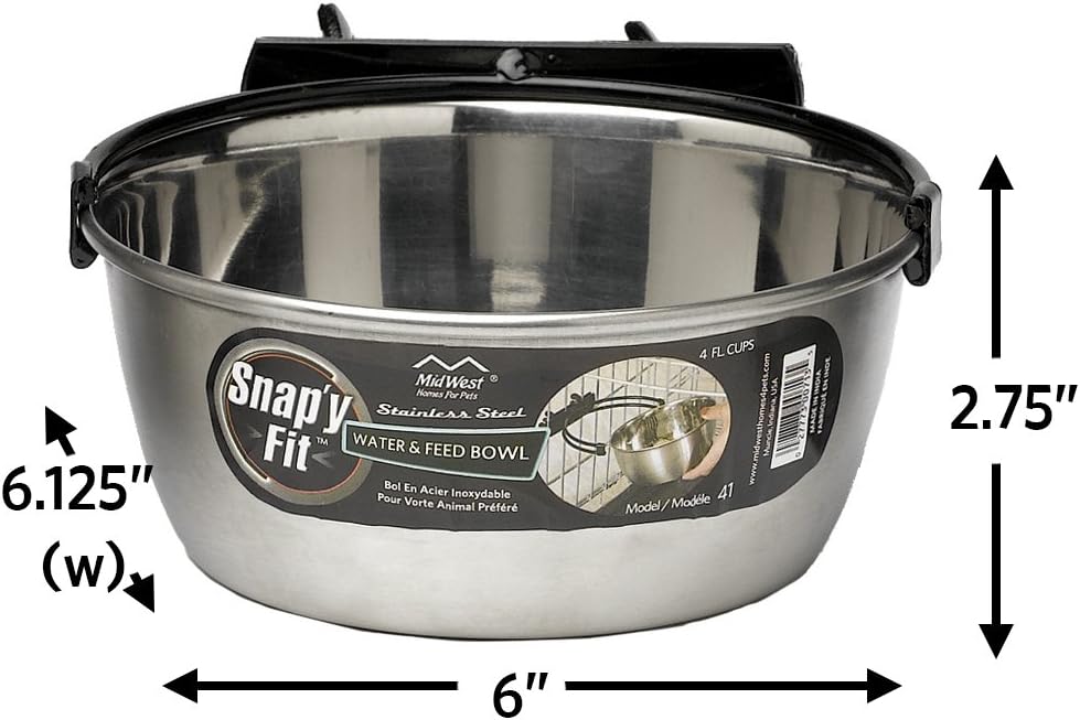 MidWest Homes for Pets Modèle 41 Gamelle en Acier Inoxydable Snap'y Fit, se Fixe sur Les caisses en Grillage pour Chiens et Autres Cages en Grillage ; 1 L pour Chiens et Chats, Argent Argenté 1 l