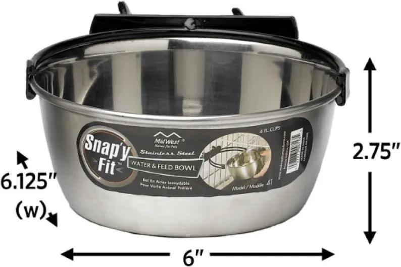 MidWest Homes for Pets Modèle 41 Gamelle en Acier Inoxydable Snap'y Fit, se Fixe sur Les caisses en Grillage pour Chiens et Autres Cages en Grillage ; 1 L pour Chiens et Chats, Argent Argenté 1 l