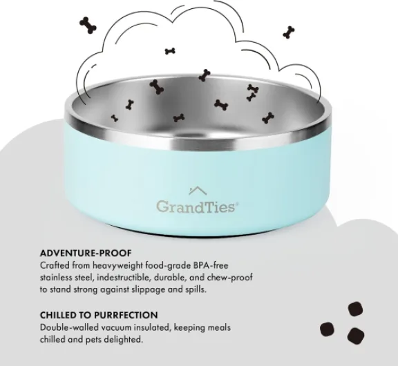 GrandTies Gamelle pour chien en acier inoxydable - Gamelle gravée réutilisable sans BPA - Grande gamelle antidérapante et anti-déversement - Gamelle à eau d'extérieur pour chien (1,2 l, vert poudré) 42oz Vert poudré