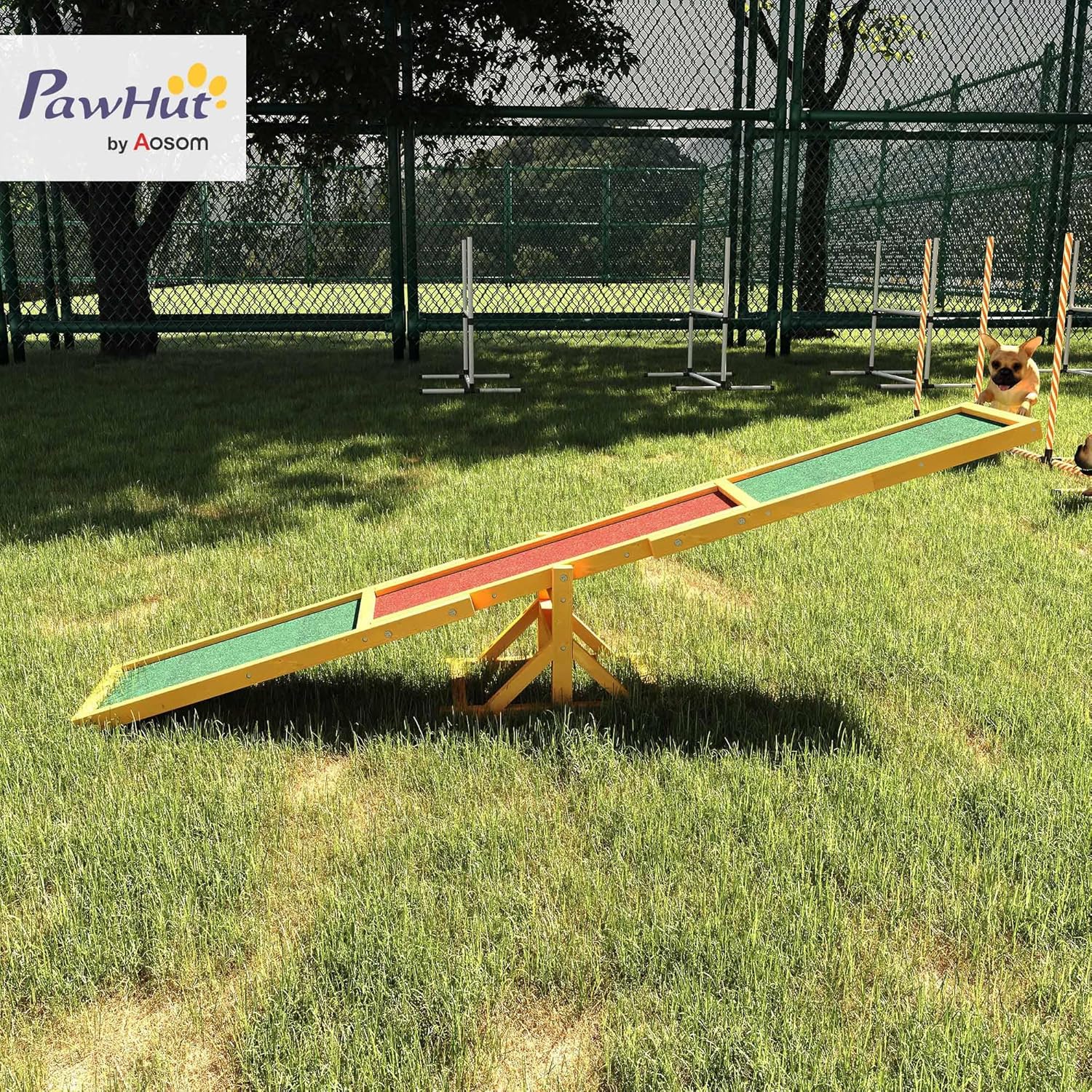 Agility Sport pour Chien Bascule - Bascule pour Chien - équipement Entrainement Chien - Bois pré-huilé Feutre bitumé antidérapant Brique Vert Vert, brique