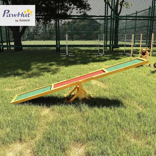 Agility Sport pour Chien Bascule - Bascule pour Chien - équipement Entrainement Chien - Bois pré-huilé Feutre bitumé antidérapant Brique Vert Vert, brique
