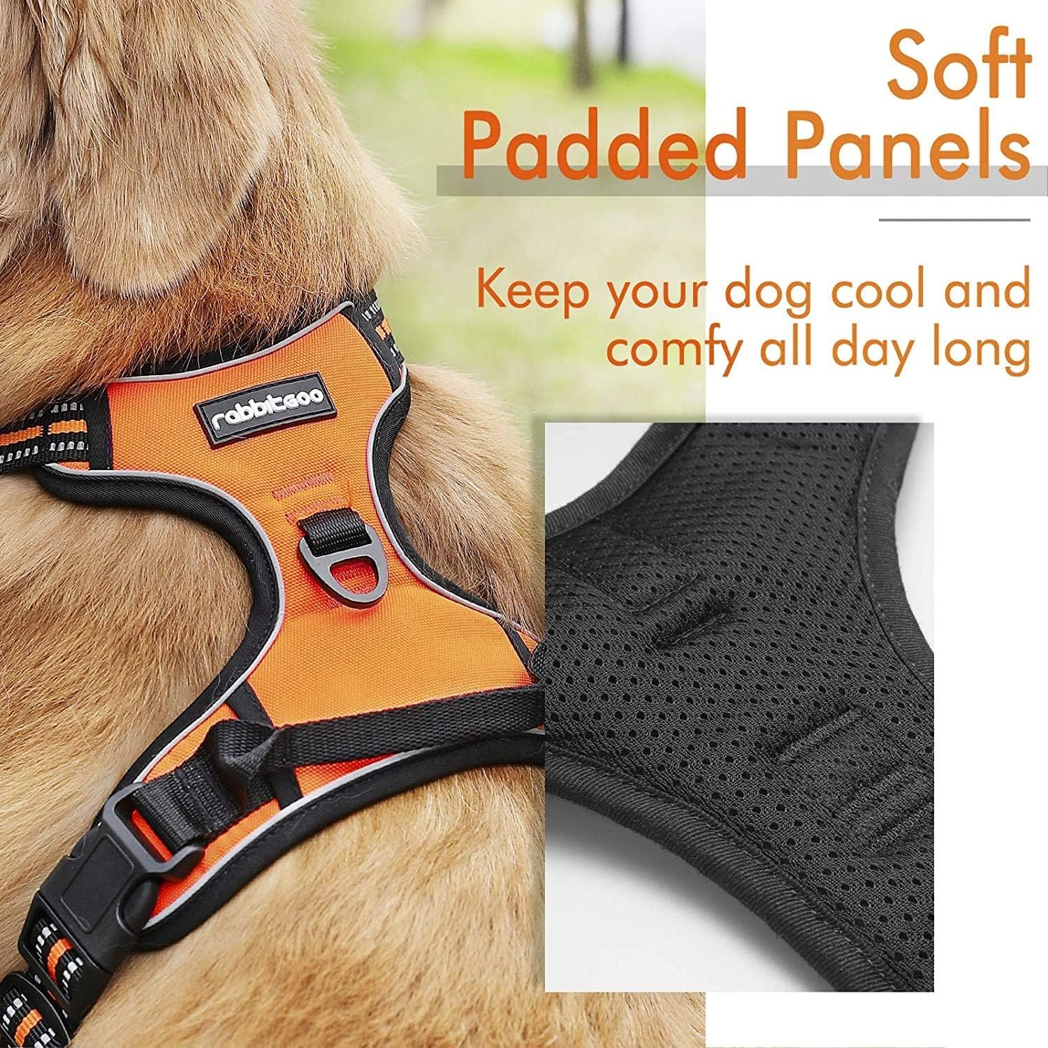 Harnais Chien XL Arnais Orange Anti Traction Réfléchissant Gilet Réglable pour Chien Grand Taille, Attache Devant Crochet de Laisse pour Trajet Voiture, American Staff, Border Collier Orange XL (Lot de 1)