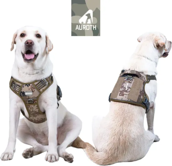 Harnais Anti Traction Tactique, Respirant Réglable pour Moyen Grand Chien, Gilet Durable Réfléchissant, Matériel Militaire Taille L, Desert Camo Marron L（Cou: 46-74cm, Poitrine: 61-94cm）