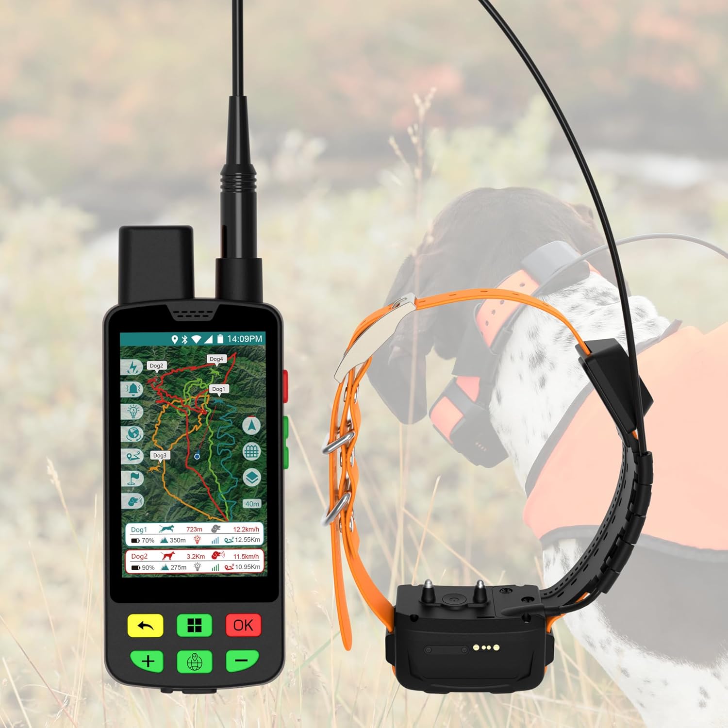 GPS Chien de Chasse Longue portée VHF 15 km + 4G – Suivi en Temps Réel, Portée Illimitée, Lumière LED, Antichoc, Étanche IP68, Traqueur GPS Pro pour Chiens de Chasse – Suivi Jusqu’à 20 Chiens