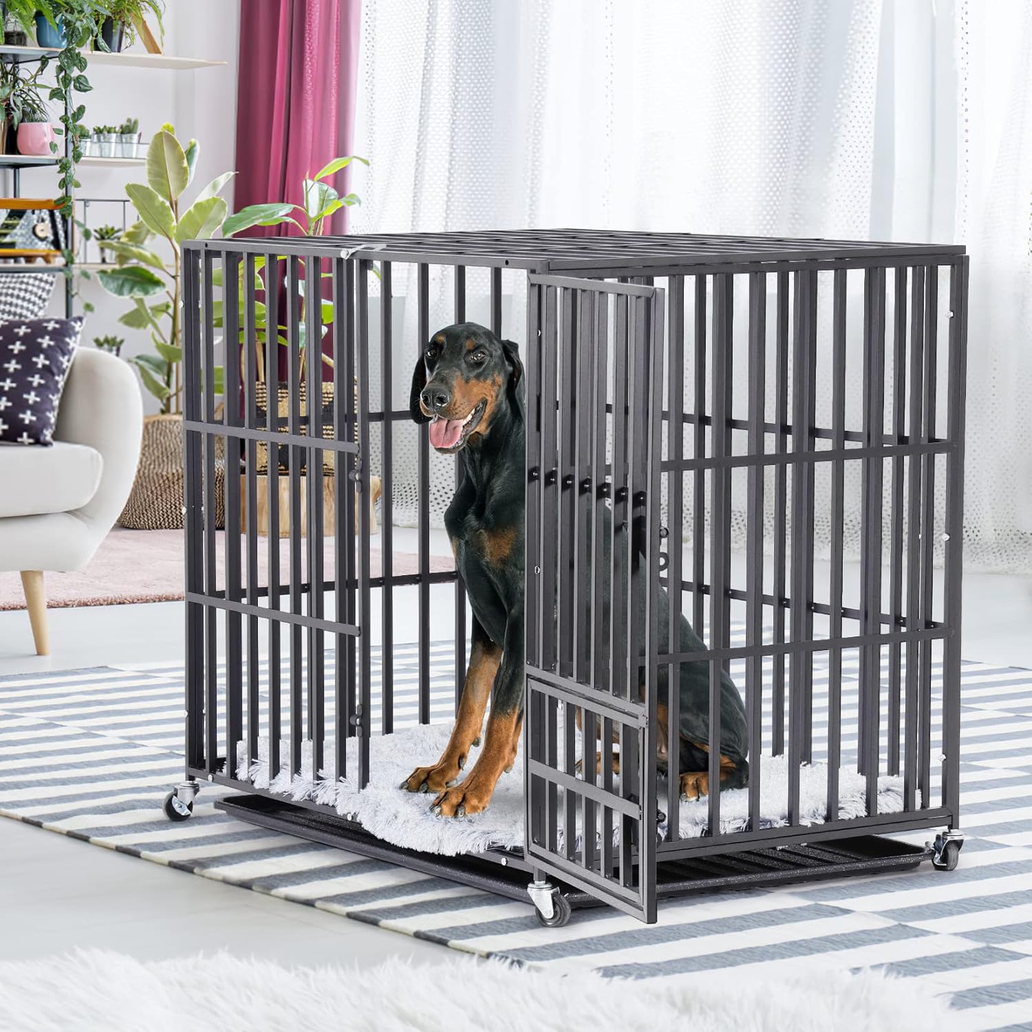 Cage Chien Interieur Solide: Caisse de Transport XXL sur Roulette Grand Chien Grande Taille - Cages Robuste Extérieur pour Gros Chiens en Métal avec 3 Porte et Plateau Amovible 117x96x84cm 117 x 84 x 96.5 cm (XXL)