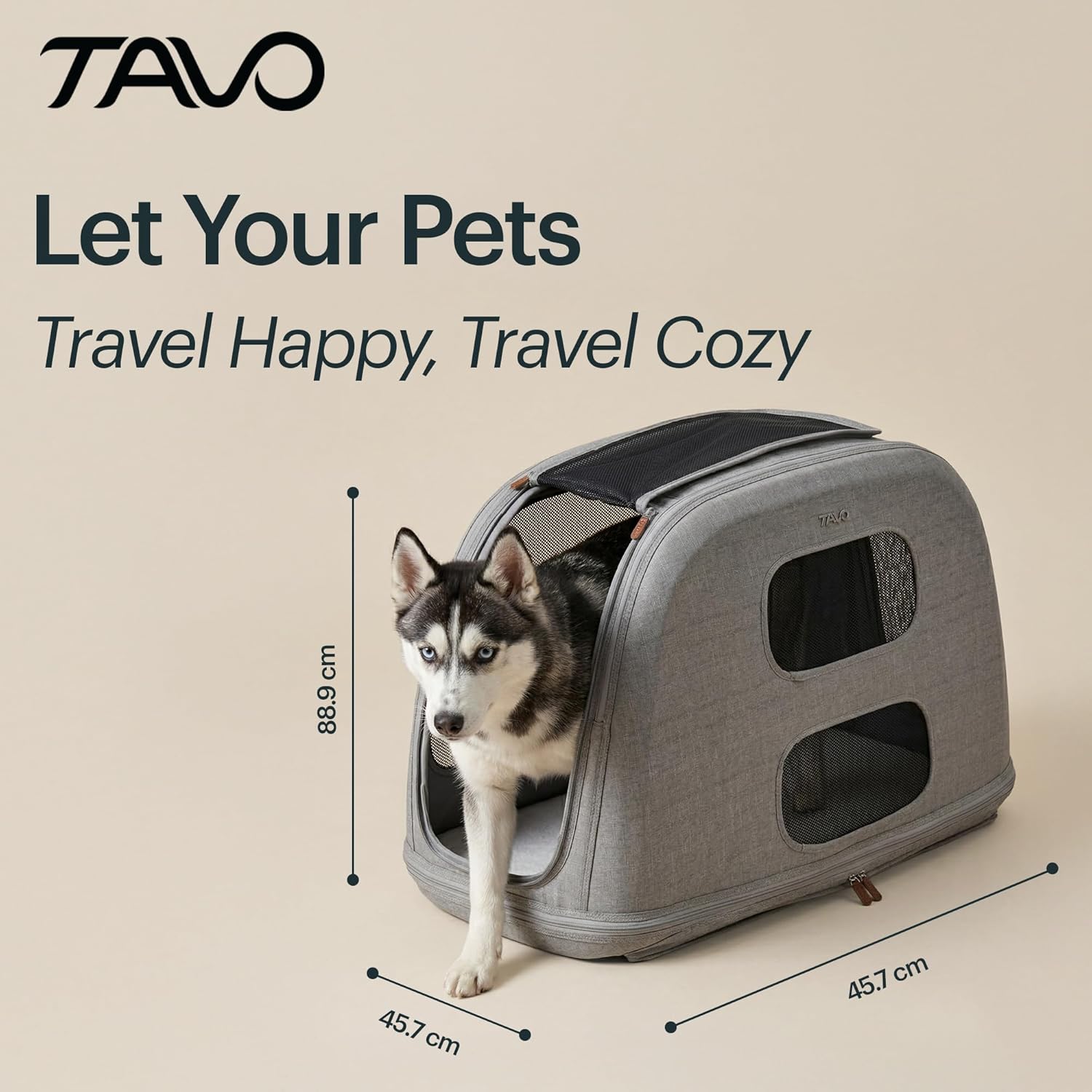 Crispin Cage de transport pour animaux de compagnie - Grande cage de transport en voiture testée contre les chocs pour chiens et chats - Fixation ISOFIX et Top-Tether - Ventilation en maille à