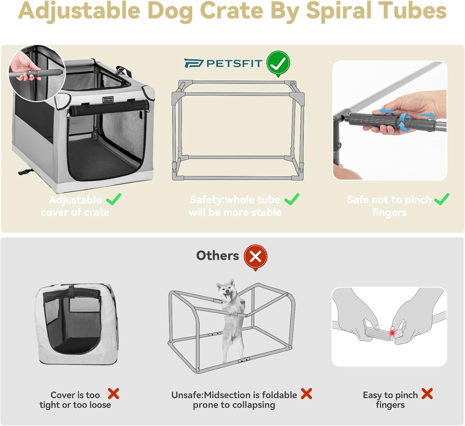 Cage pour Chien avec Tapis épais, Caisse de Transport pour Chien Manchon en Tissu réglable, Portes en Maille Respirante,XL,Gris gris clair L 100 x l 64 x H 63 cm