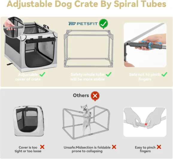 Cage pour Chien avec Tapis épais, Caisse de Transport pour Chien Manchon en Tissu réglable, Portes en Maille Respirante,XL,Gris gris clair L 100 x l 64 x H 63 cm