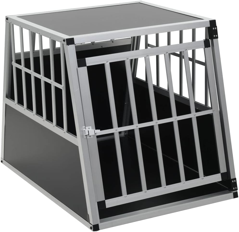 Cage de transport pour chien de voiture - 65 x 91 x 69,5 cm - Robuste - En aluminium et MDF - Cage pour coffre avec porte unique - Sûr pour chiens de taille moyenne à grande argenté 65 x 91 x 69.5 cm