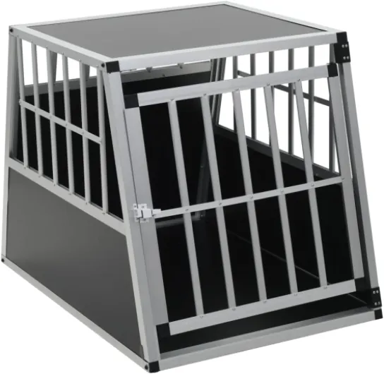 Cage de transport pour chien de voiture - 65 x 91 x 69,5 cm - Robuste - En aluminium et MDF - Cage pour coffre avec porte unique - Sûr pour chiens de taille moyenne à grande argenté 65 x 91 x 69.5 cm