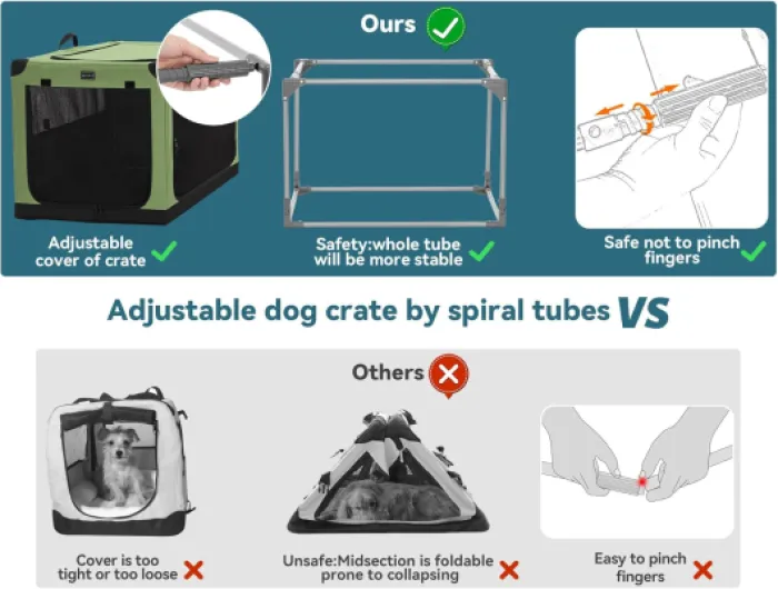Cage pour Chien Pliable, Transport en Tissu avec Cadre en Aluminium Intégré, Caisse Réglable par Tuyau en Spirale, Vert, XL vert XL