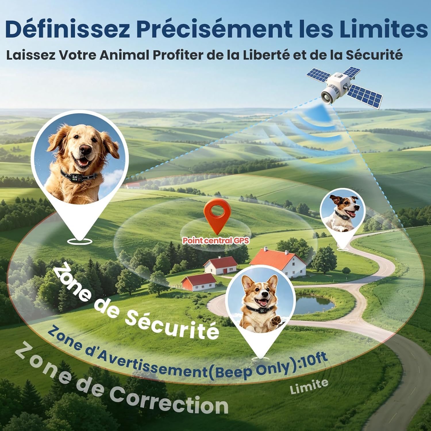 Collier Anti Fugue Chien sans Fil GPS, Collier GPS pour Chien avec Écran Couleur, Clôture GPS Intelligente Haute Précision, Réglable 30-999M, IPX7 Étanche, Utilisation Simple Noir Foncé
