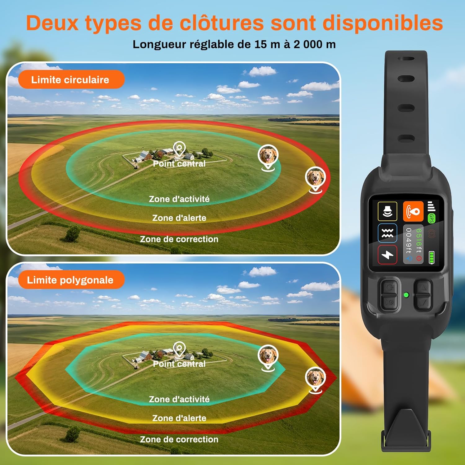 Clôture Électrique sans Fil pour Chien, Collier Anti-Fugue GPS Localisation Précise, 3 Modes Bip/Vibration/Choc, IPX7 Étanche, Collier Anti-Fugue sans Fil Jardin Ferme Camping Noir