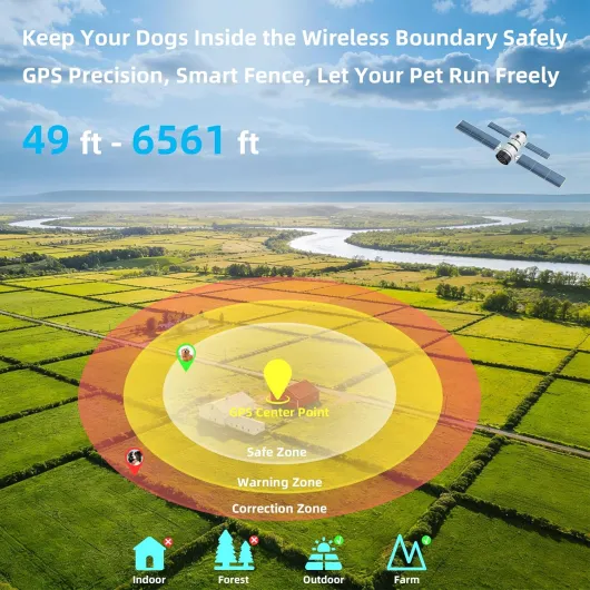 Clôture Invisible GPS pour Chien, Rayon Ajustable 15m à 2000m, 3 Modes d'Entraînement, Charge Magnétique Rapide, Étanche IPX7, Sans Abonnement, Adapté aux Chiens de Petite, Moyenne et Grande Ta Black