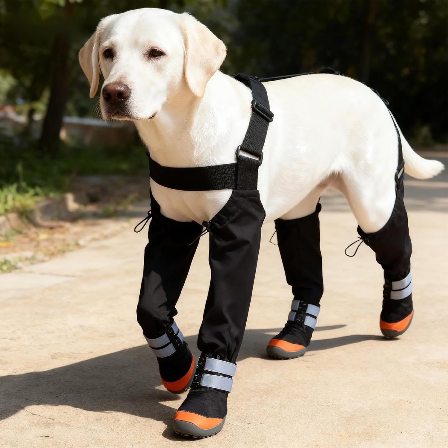 Bottes À Bretelles pour Chien - Protection Imperméable pour Pattes - Bottes Ajustables à Bretelles avec Bande Réfléchissante pour Chiens - Randonnée Hivernale, Neige, Temps Froid, Noir 2XL