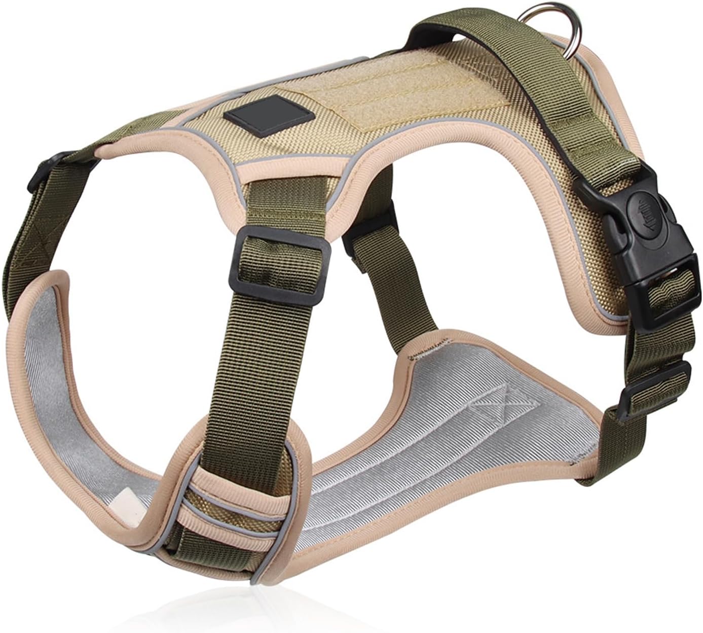 JSTHHTT Harnais Chien, Réfléchissant Respirante Harnais Anti Traction pour Chien, Facile à Mettre, Solide Respirant, Harnais Anti Traction pour Chien Moyen et Grand, Kaki, L