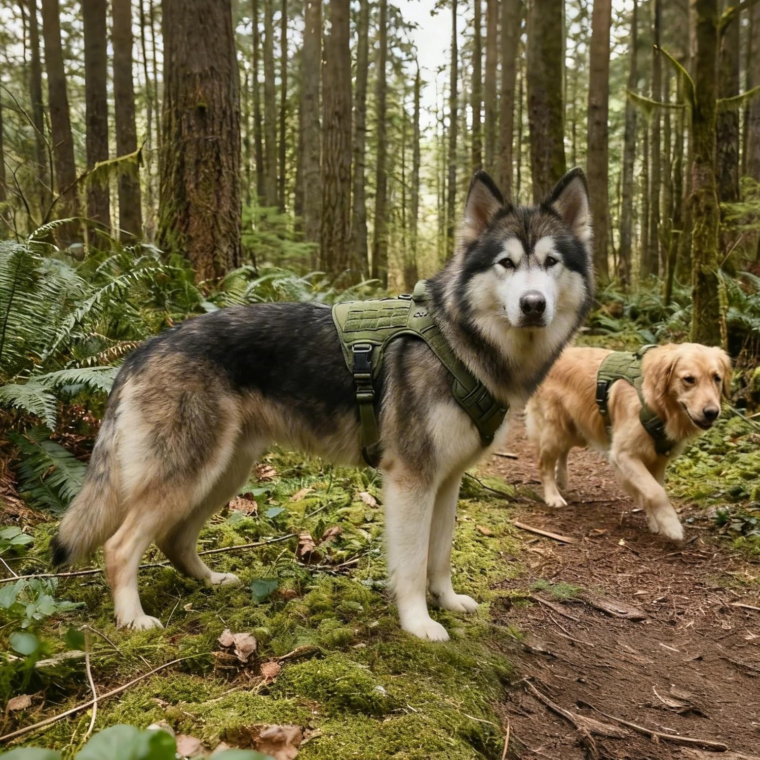 Harnais Tactique pour Grands Chiens — Harnais de Service sans Traction avec poignée et Bandes Pals, Design réglable sans étranglement pour l'éducation et la Promenade, Vert, L L Vert