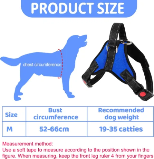 TYXHXTF Harnais pour Chien avec poignée Contrôle, Harnais Anti Traction pour Chien Réfléchissant Réglable, pour Petit Moyen et Grand, Respirant Durable, Bleu, M